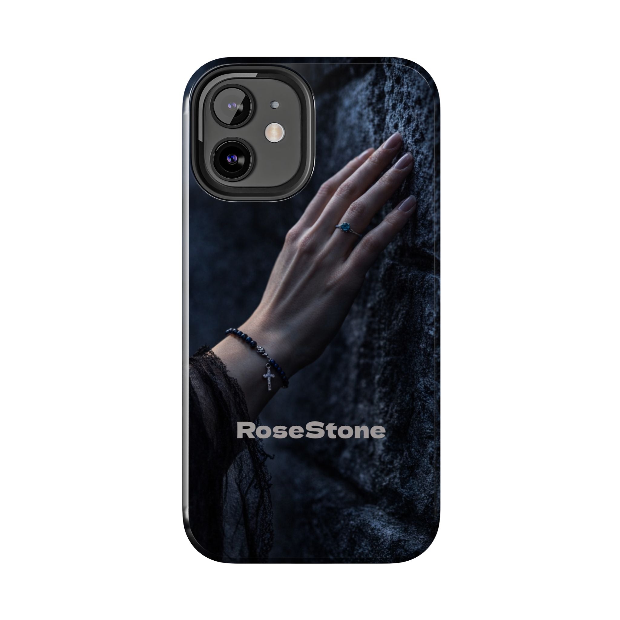 RoseStone Dark Aesthetic iPhone Case | Moody Hand on Stone Gothic Phone Case