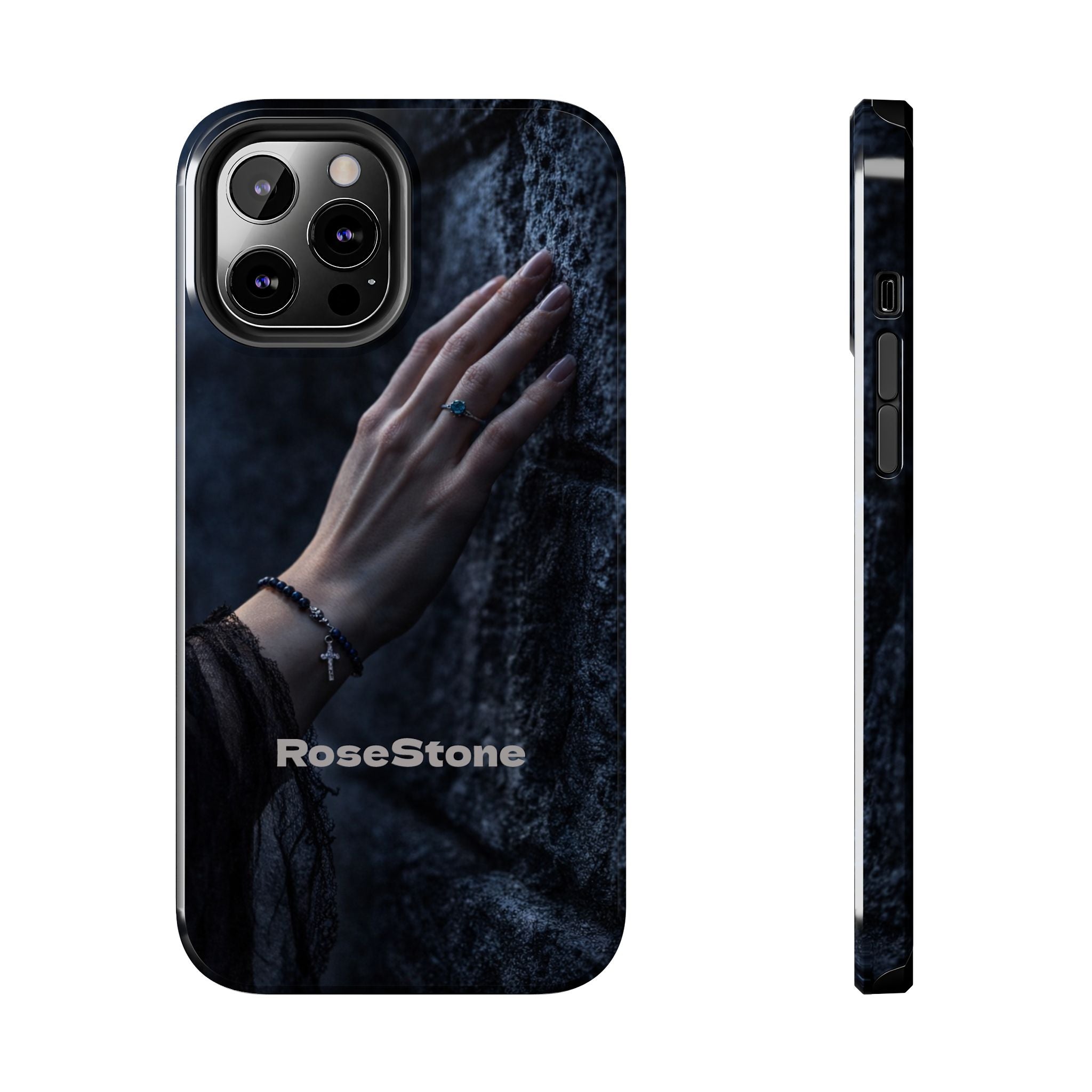 RoseStone Dark Aesthetic iPhone Case | Moody Hand on Stone Gothic Phone Case