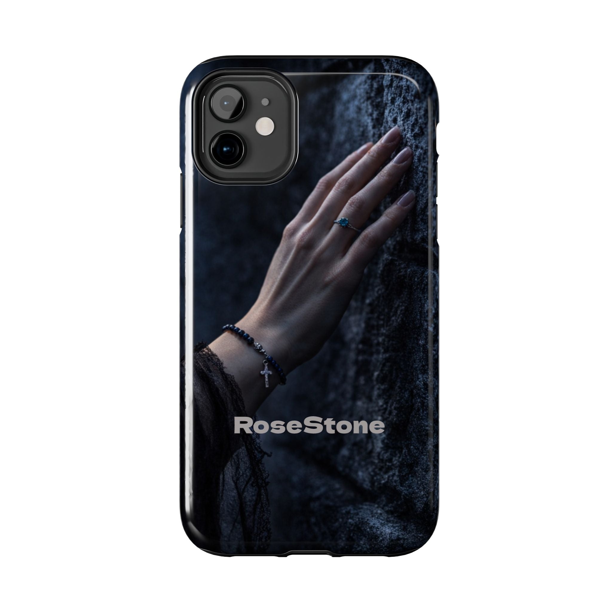 RoseStone Dark Aesthetic iPhone Case | Moody Hand on Stone Gothic Phone Case