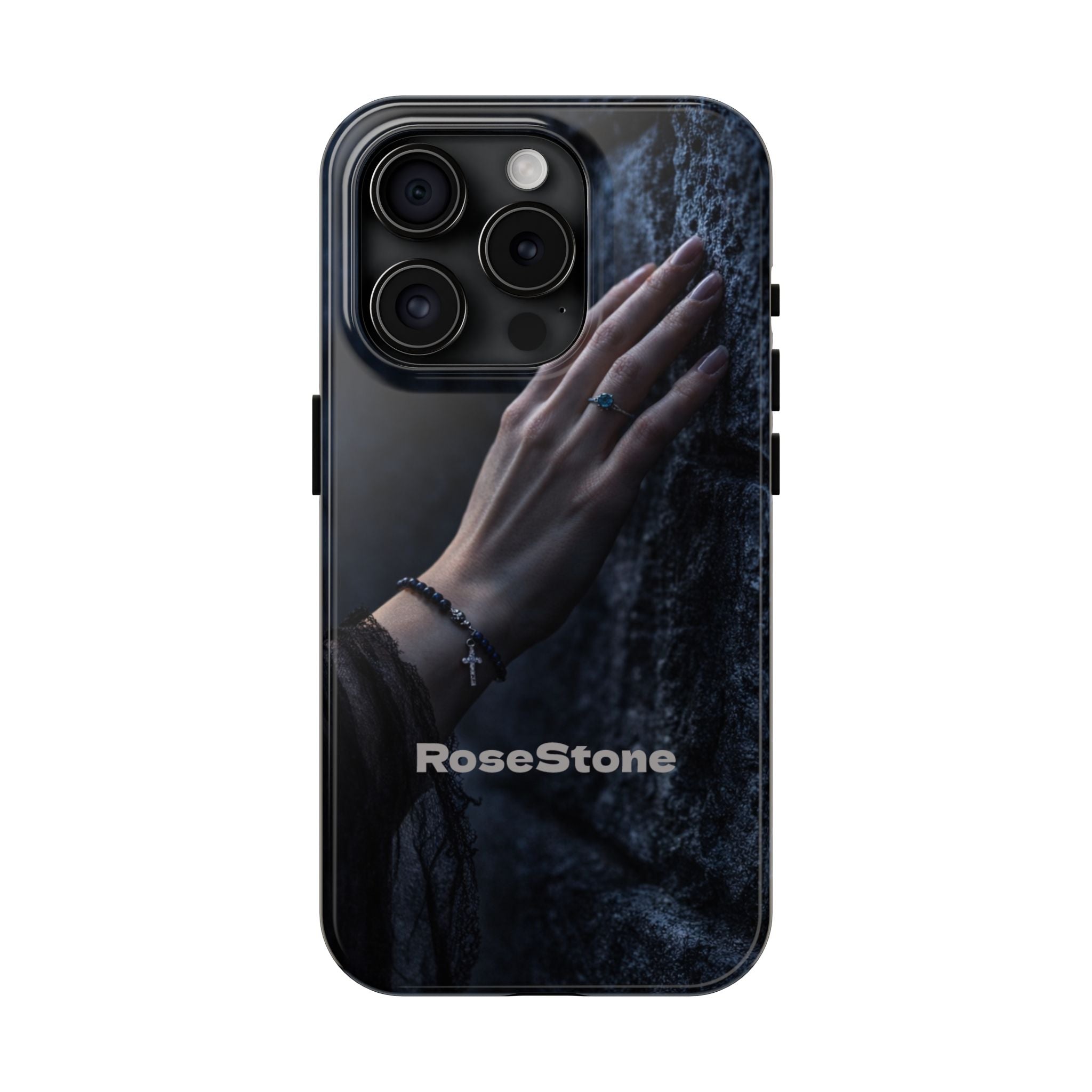RoseStone Dark Aesthetic iPhone Case | Moody Hand on Stone Gothic Phone Case
