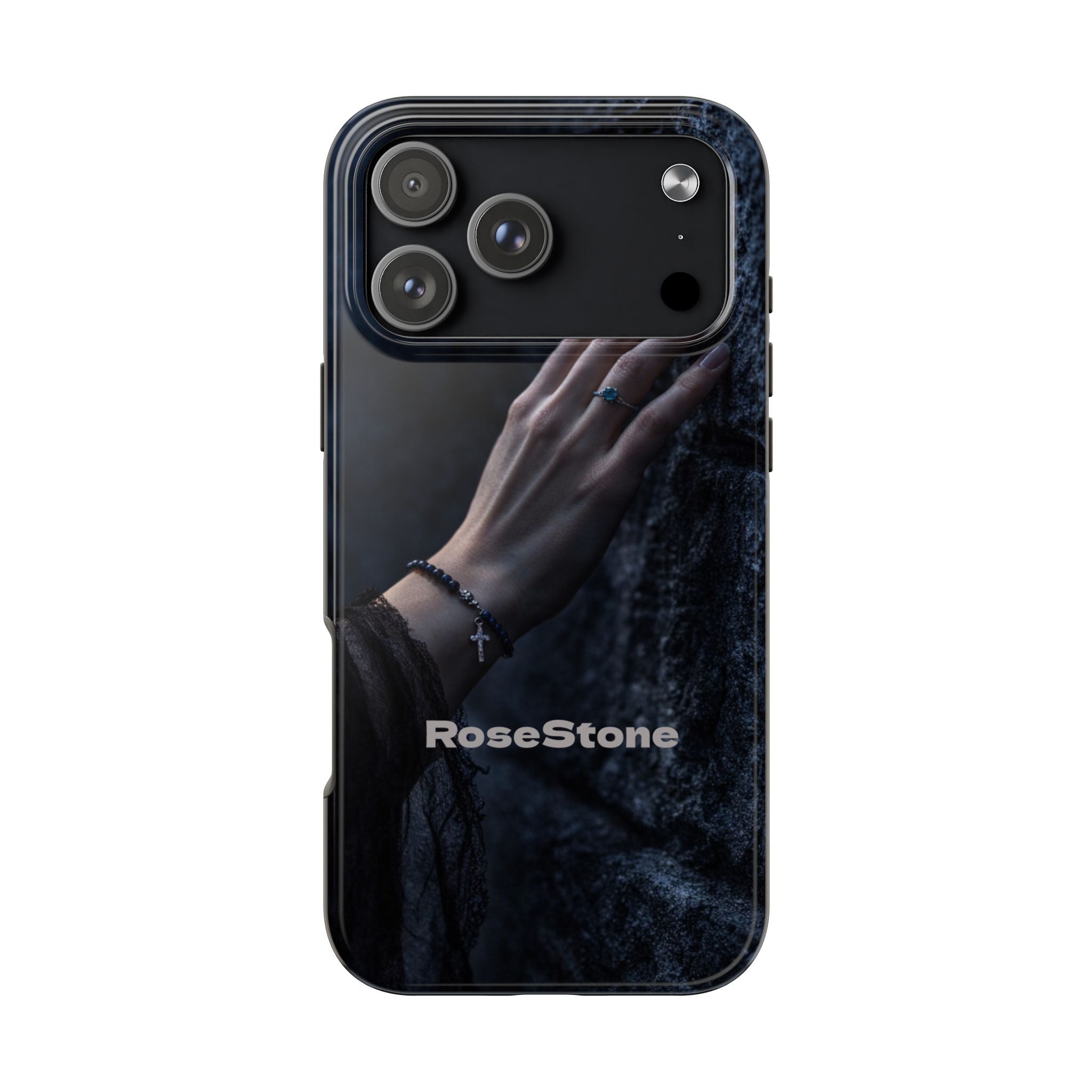 RoseStone Dark Aesthetic iPhone Case | Moody Hand on Stone Gothic Phone Case