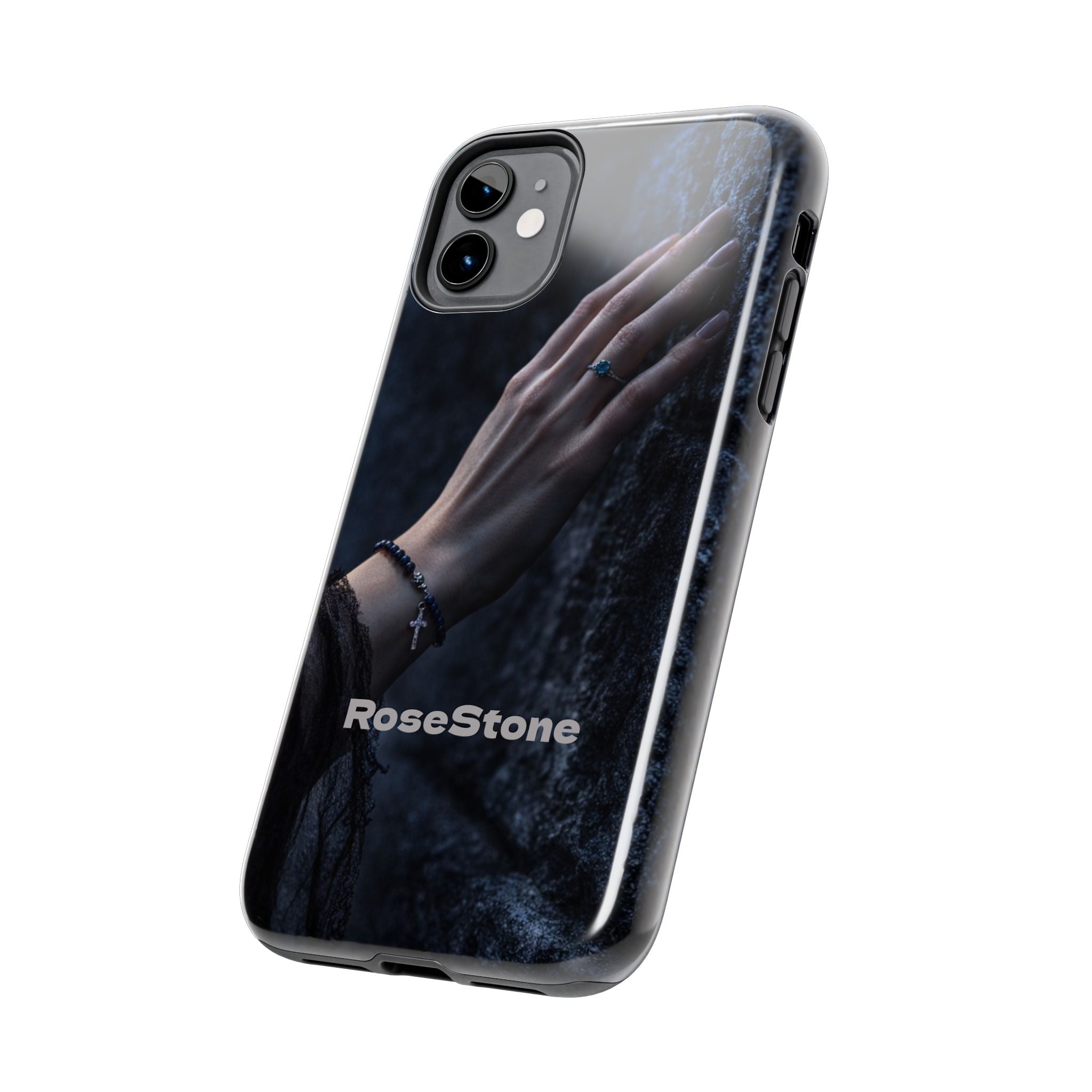 RoseStone Dark Aesthetic iPhone Case | Moody Hand on Stone Gothic Phone Case