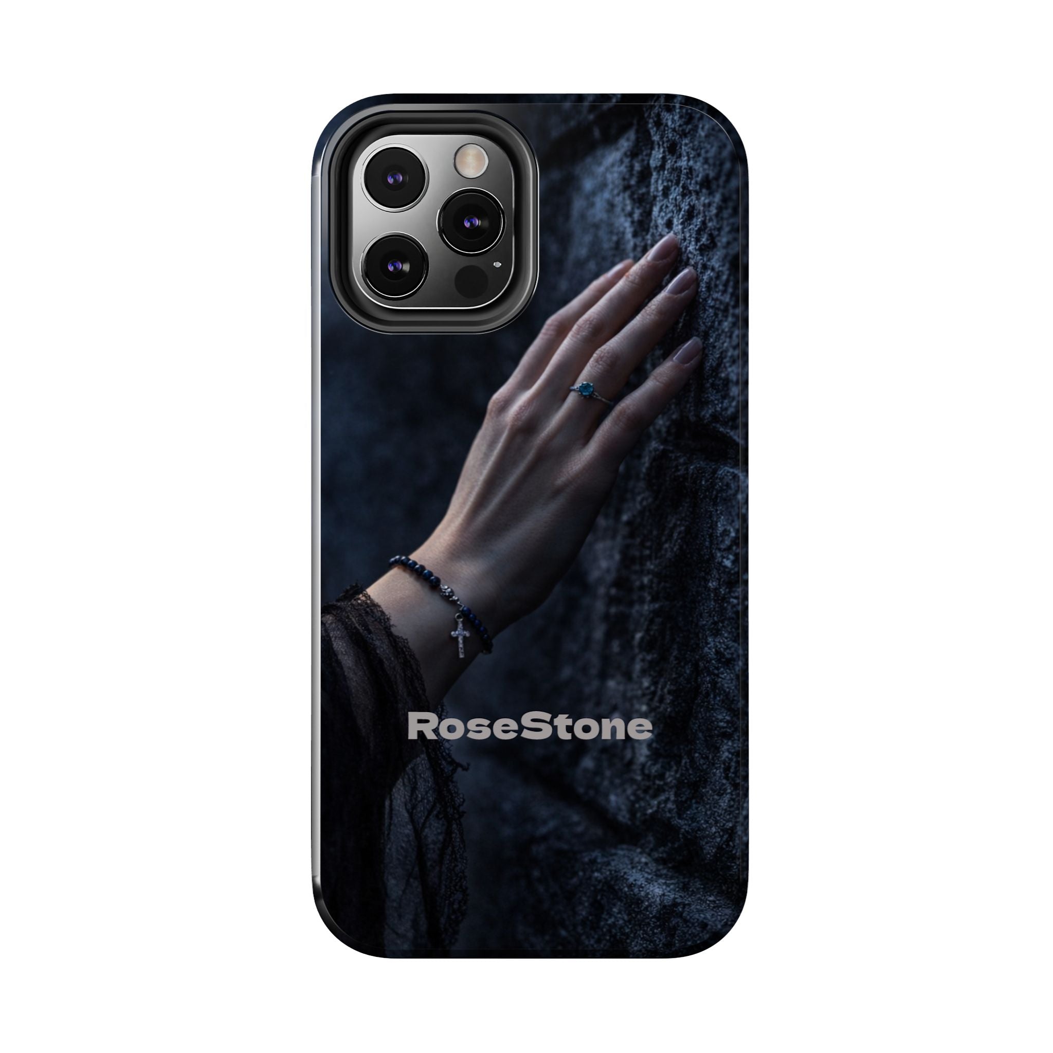 RoseStone Dark Aesthetic iPhone Case | Moody Hand on Stone Gothic Phone Case