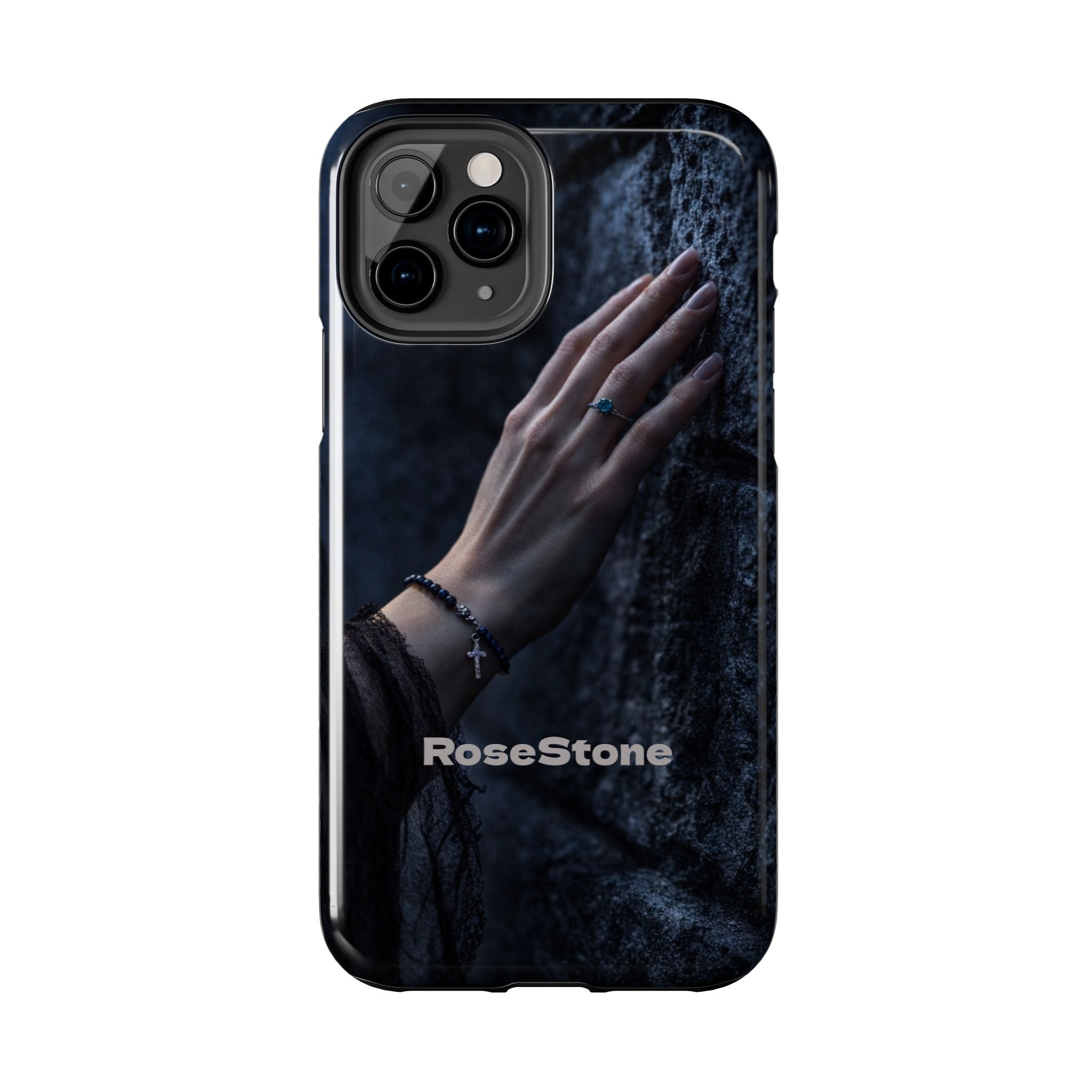 RoseStone Dark Aesthetic iPhone Case | Moody Hand on Stone Gothic Phone Case