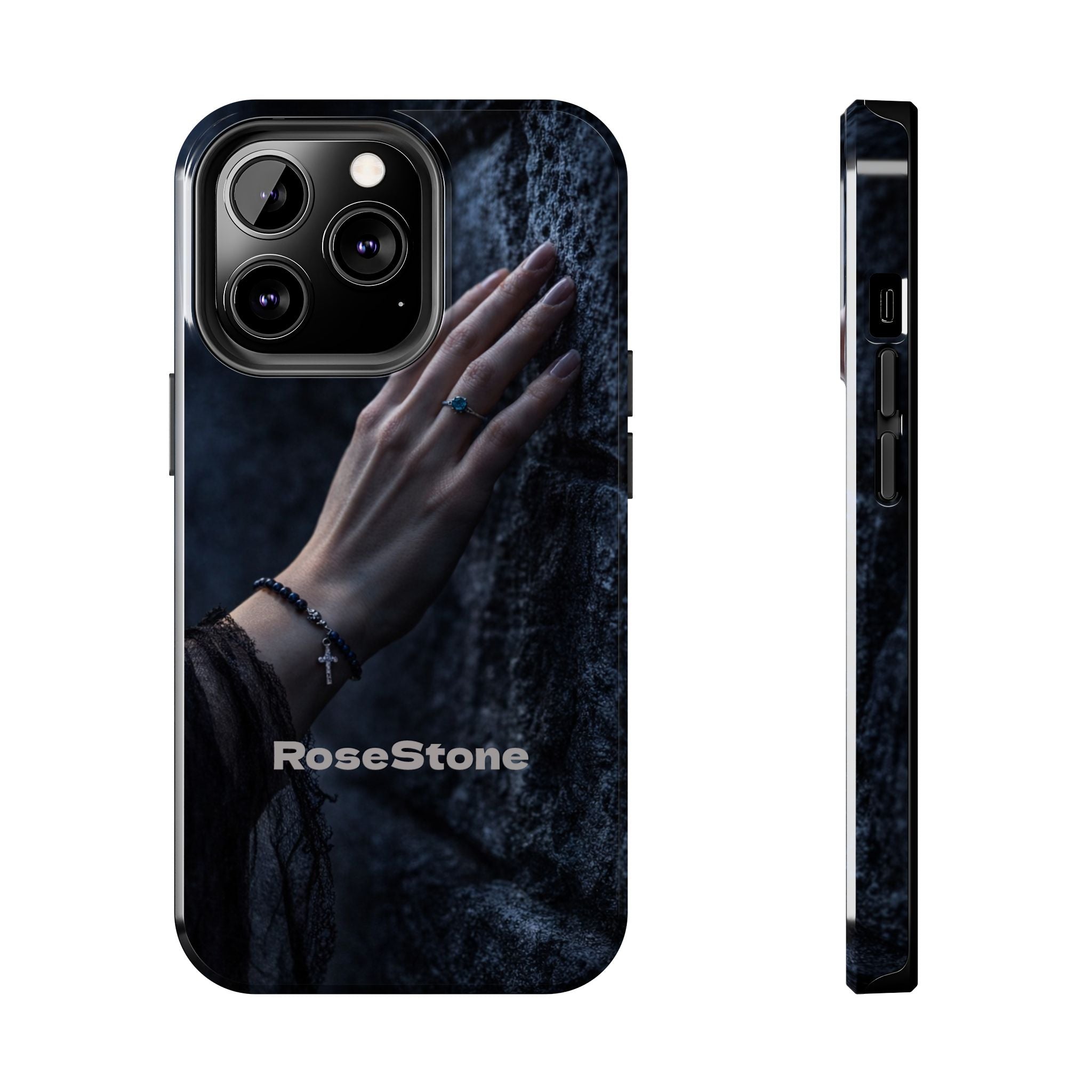 RoseStone Dark Aesthetic iPhone Case | Moody Hand on Stone Gothic Phone Case
