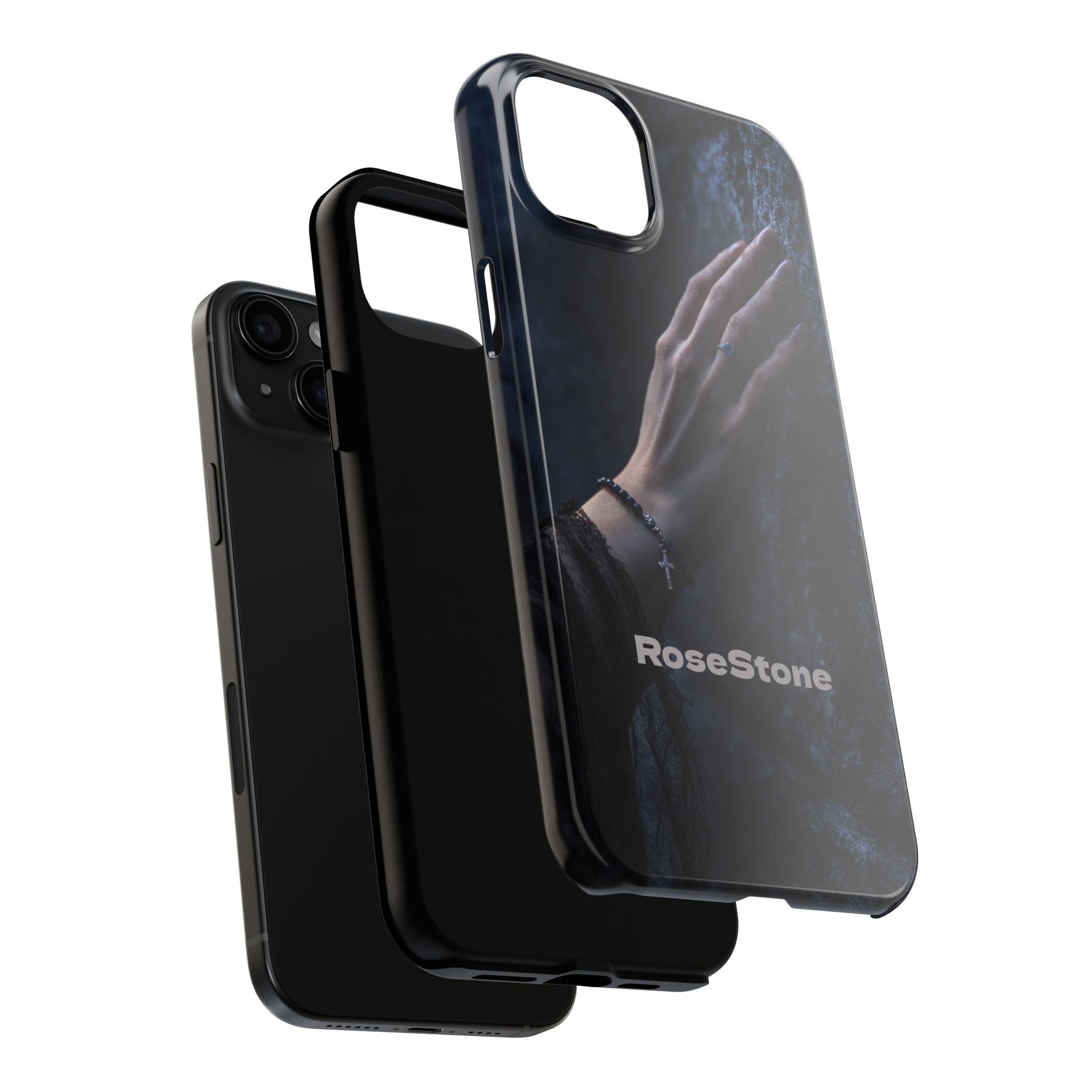 RoseStone Dark Aesthetic iPhone Case | Moody Hand on Stone Gothic Phone Case