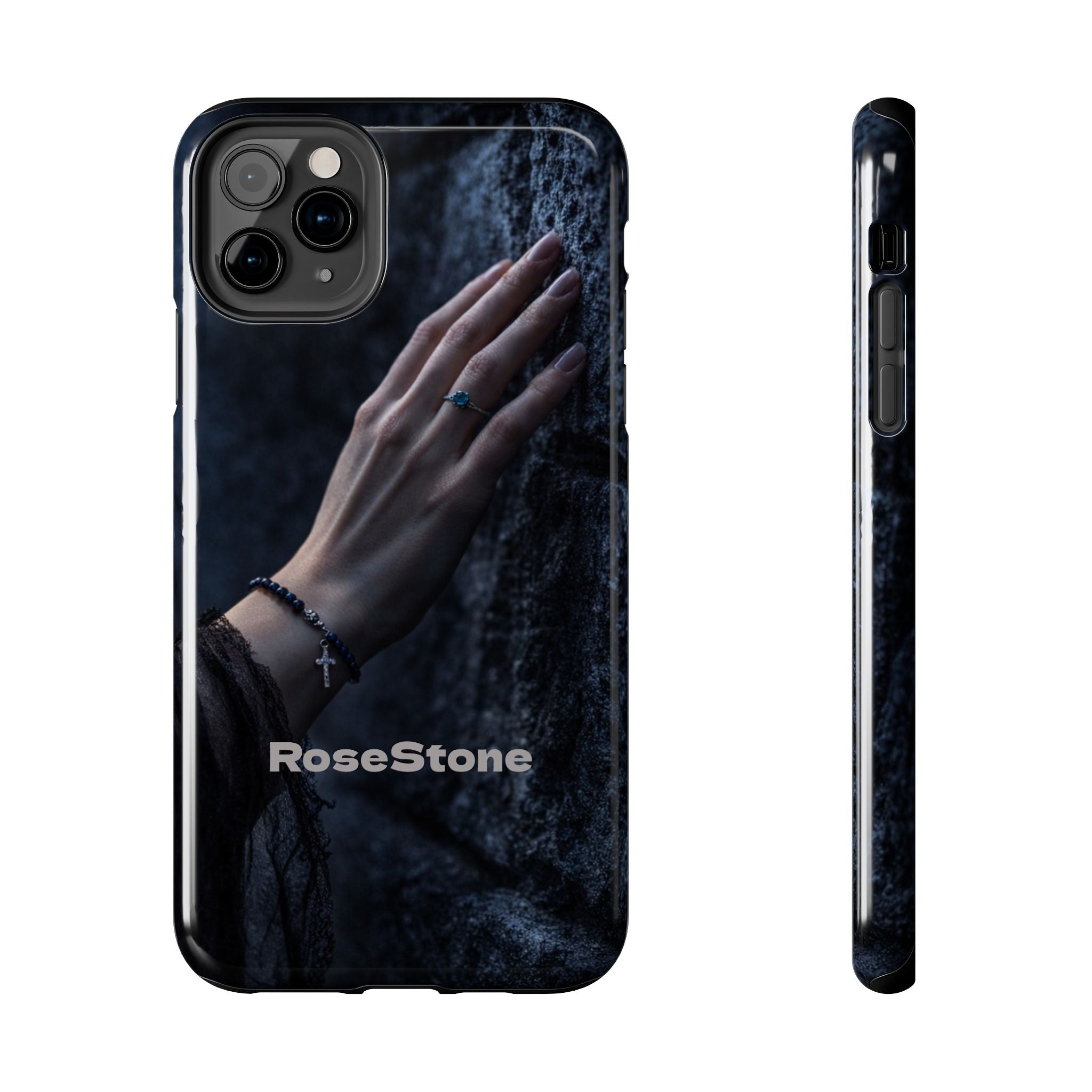 RoseStone Dark Aesthetic iPhone Case | Moody Hand on Stone Gothic Phone Case