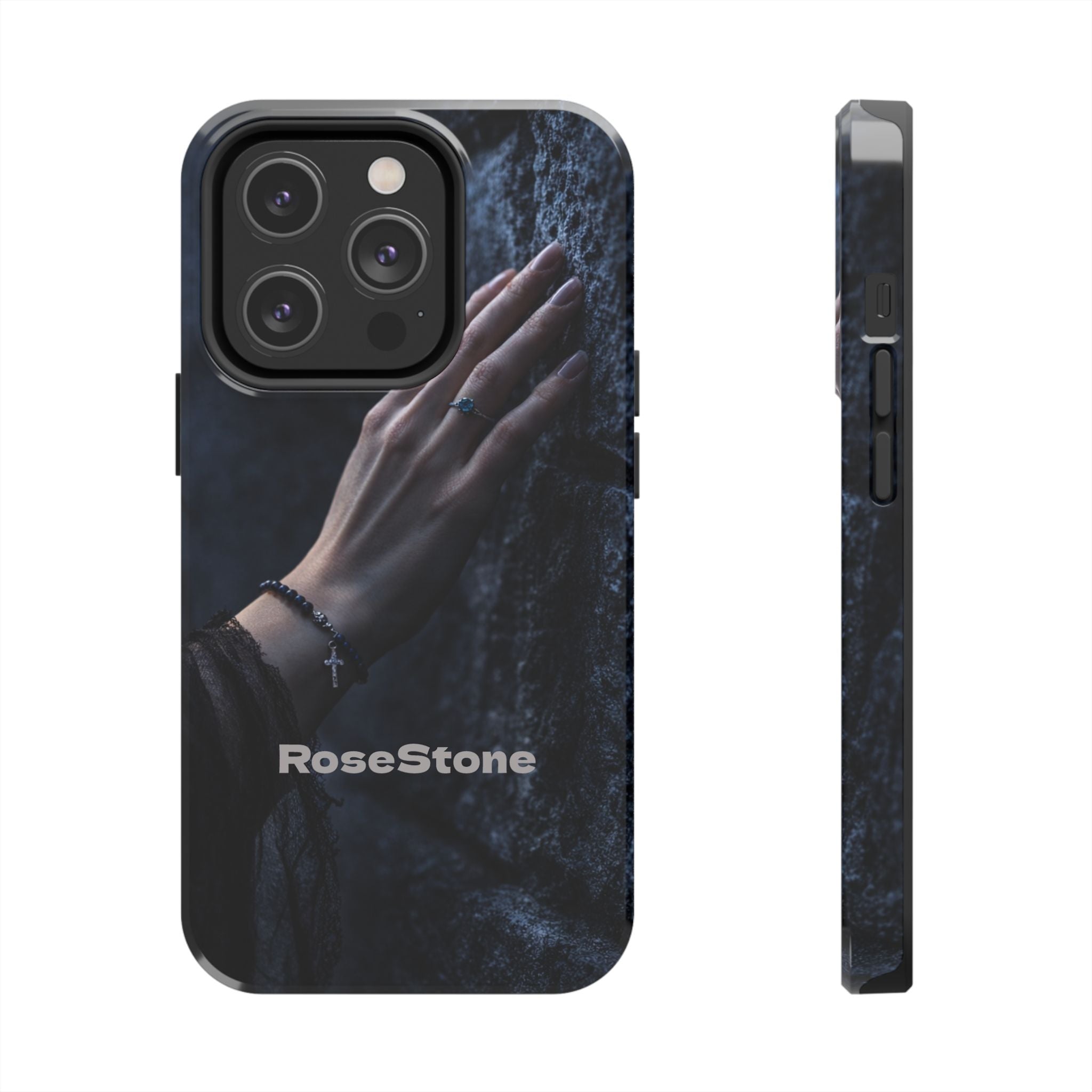 RoseStone Dark Aesthetic iPhone Case | Moody Hand on Stone Gothic Phone Case