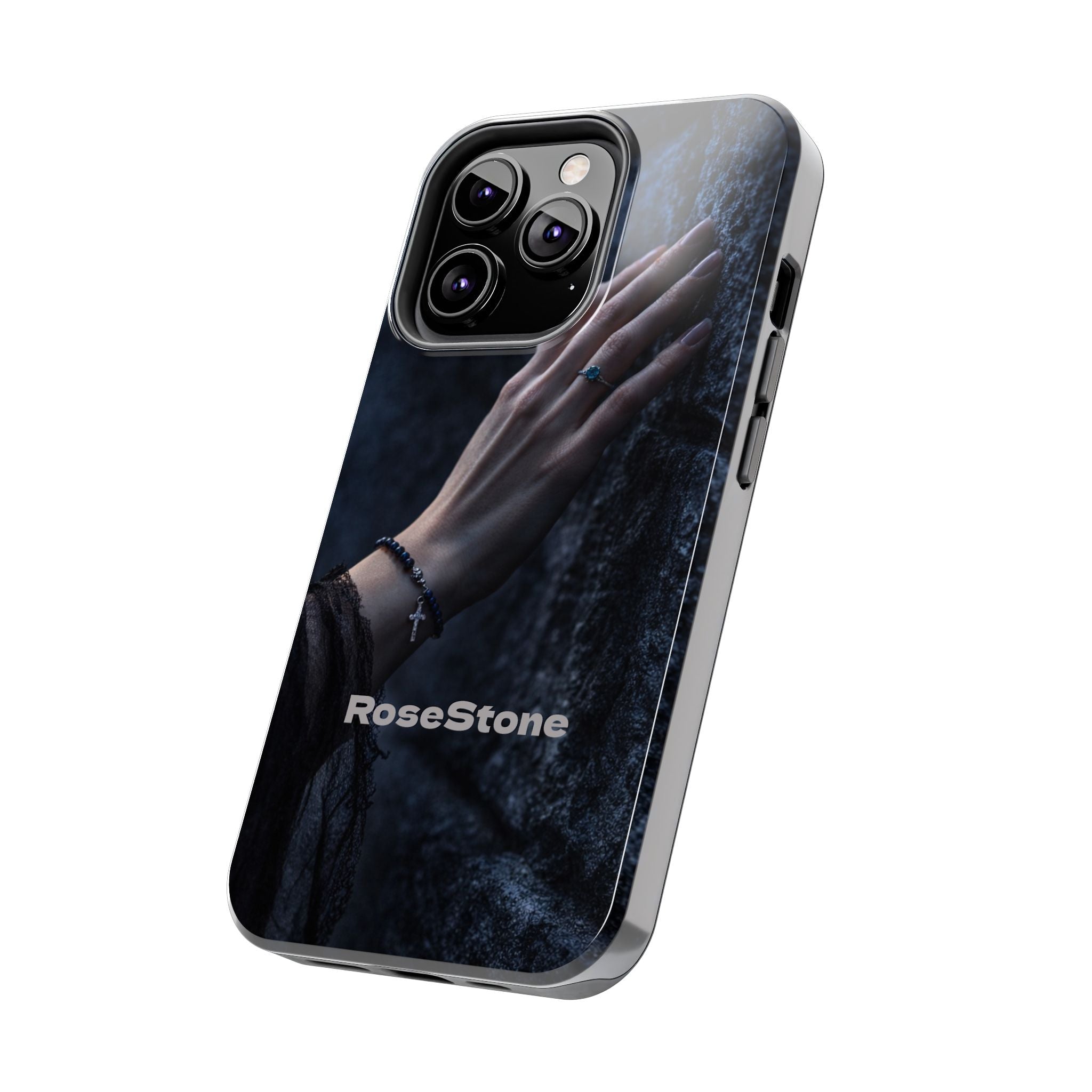 RoseStone Dark Aesthetic iPhone Case | Moody Hand on Stone Gothic Phone Case