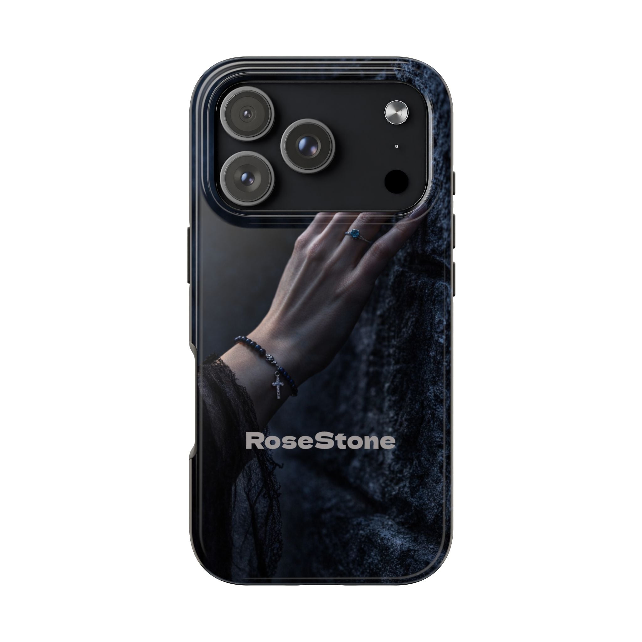 RoseStone Dark Aesthetic iPhone Case | Moody Hand on Stone Gothic Phone Case