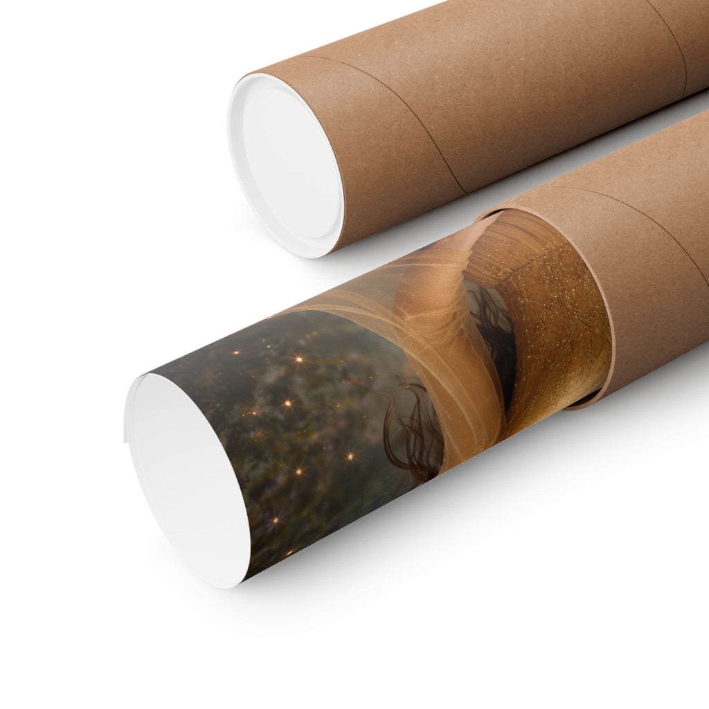 Golden Fairy Portrait Matte Vertical Poster | Ethereal Woman in Gown, Forest Fantasy