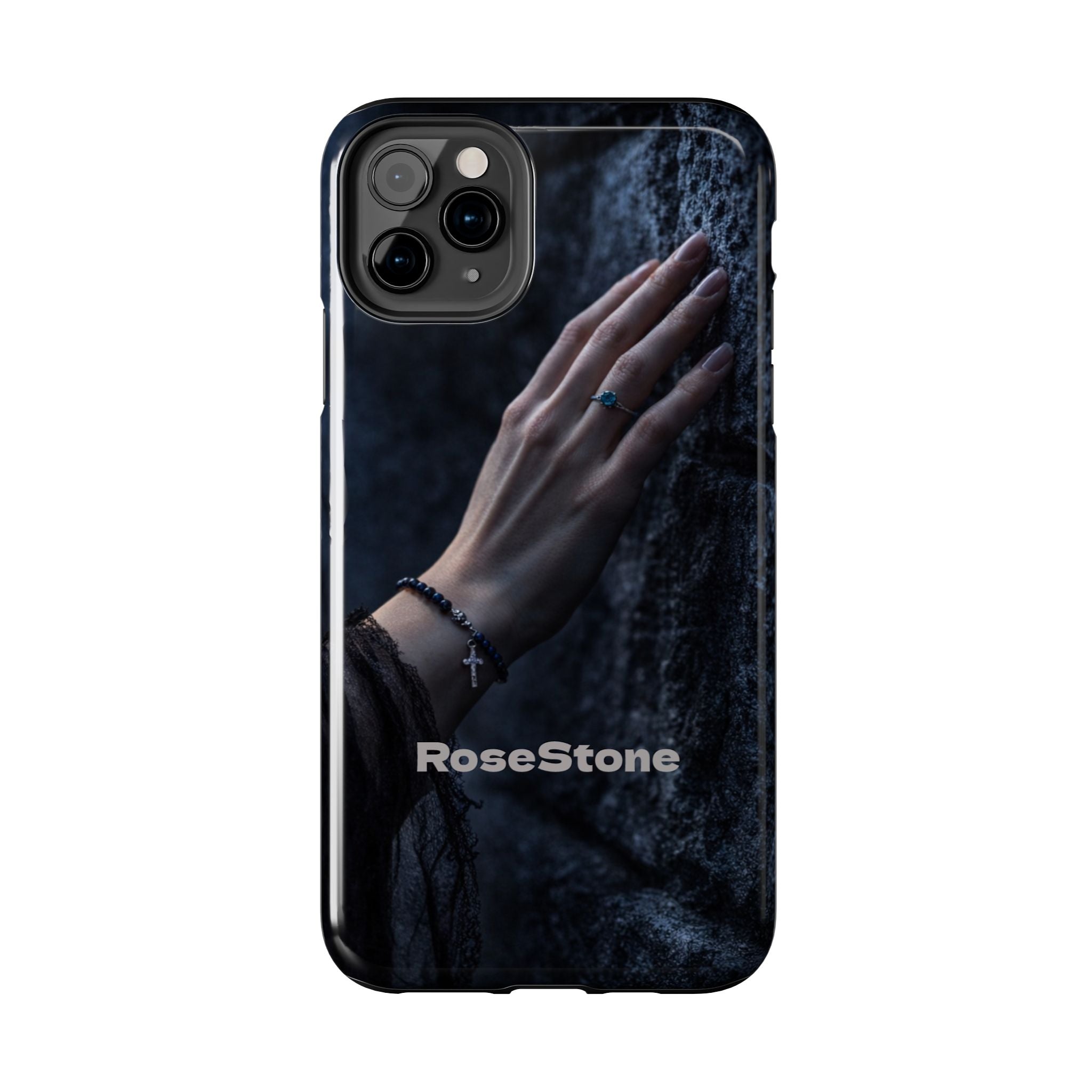 RoseStone Dark Aesthetic iPhone Case | Moody Hand on Stone Gothic Phone Case
