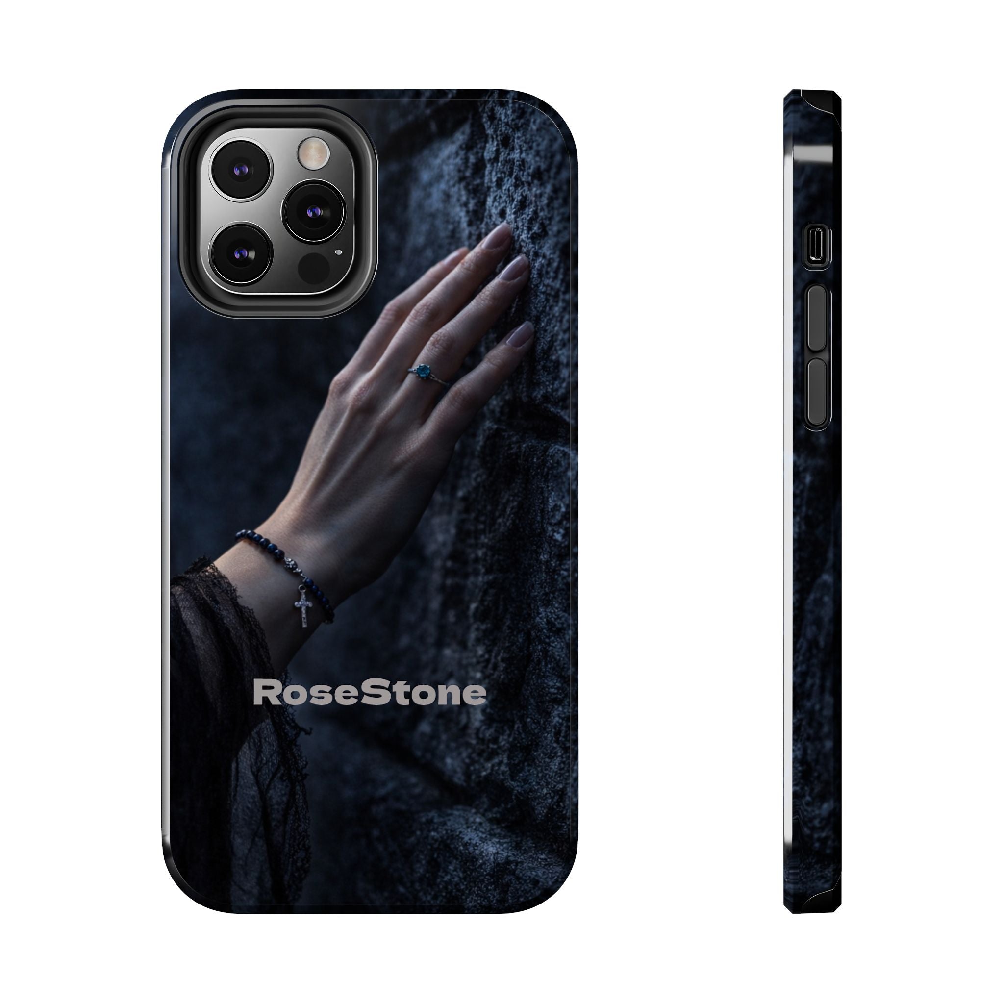 RoseStone Dark Aesthetic iPhone Case | Moody Hand on Stone Gothic Phone Case
