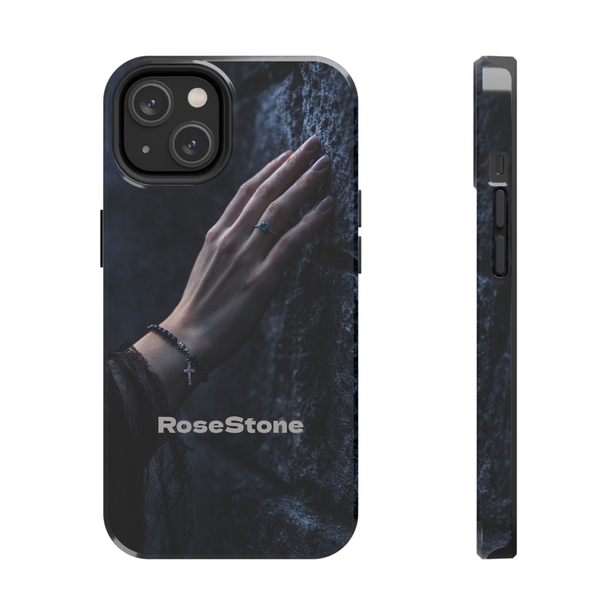 RoseStone Dark Aesthetic iPhone Case | Moody Hand on Stone Gothic Phone Case