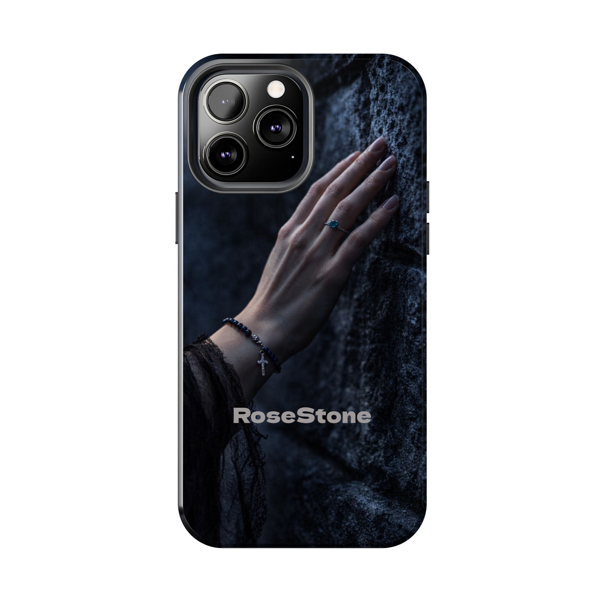 RoseStone Dark Aesthetic iPhone Case | Moody Hand on Stone Gothic Phone Case
