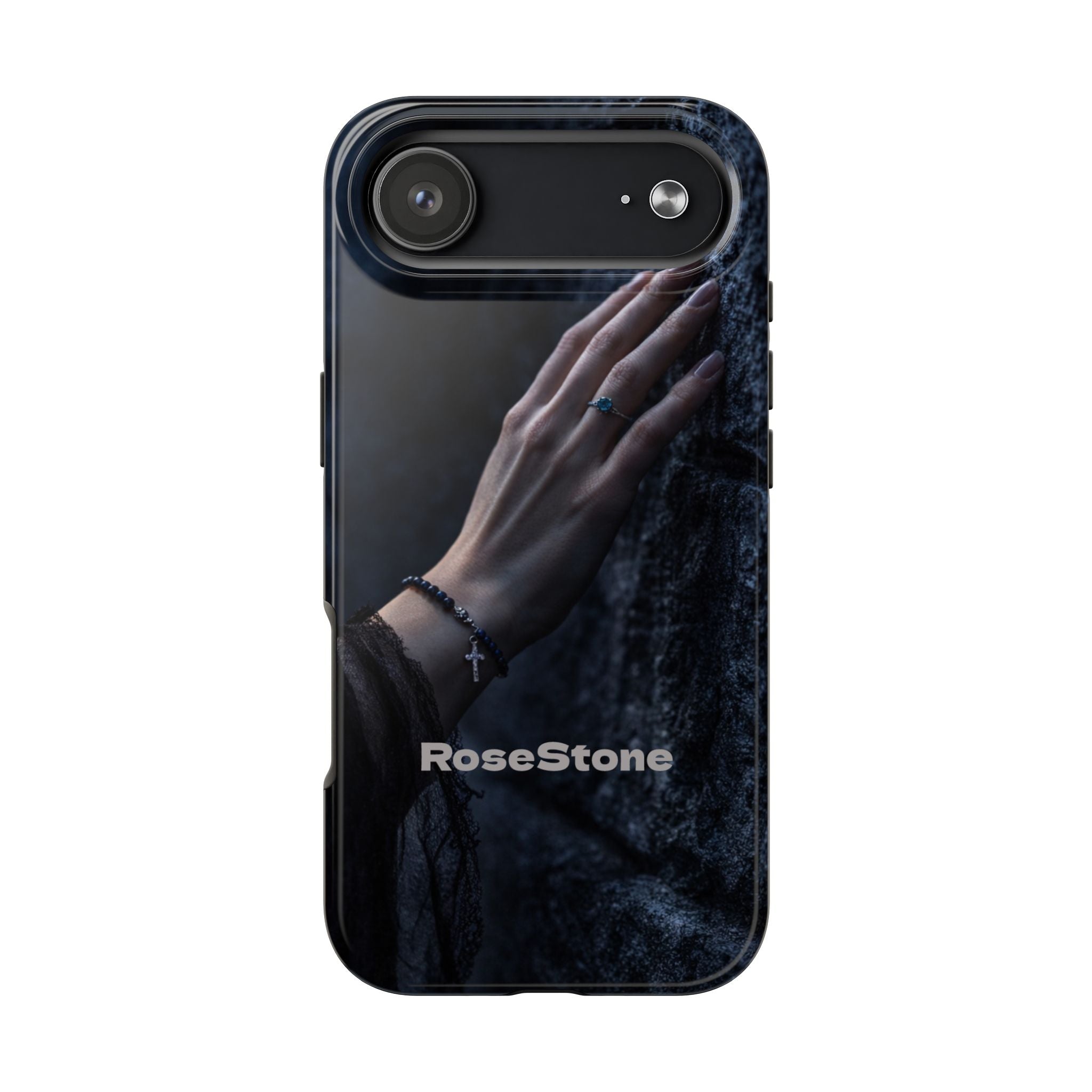 RoseStone Dark Aesthetic iPhone Case | Moody Hand on Stone Gothic Phone Case