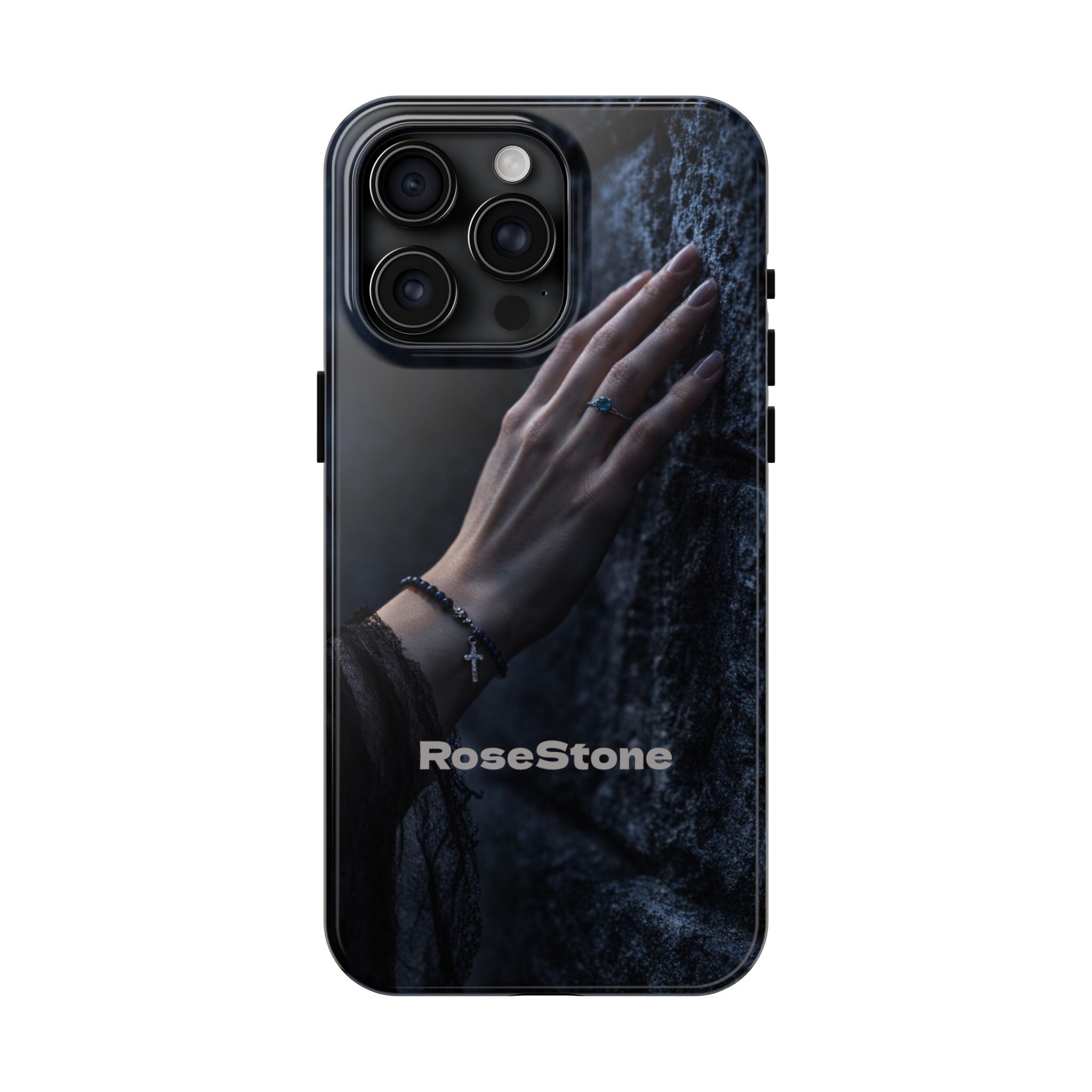 RoseStone Dark Aesthetic iPhone Case | Moody Hand on Stone Gothic Phone Case