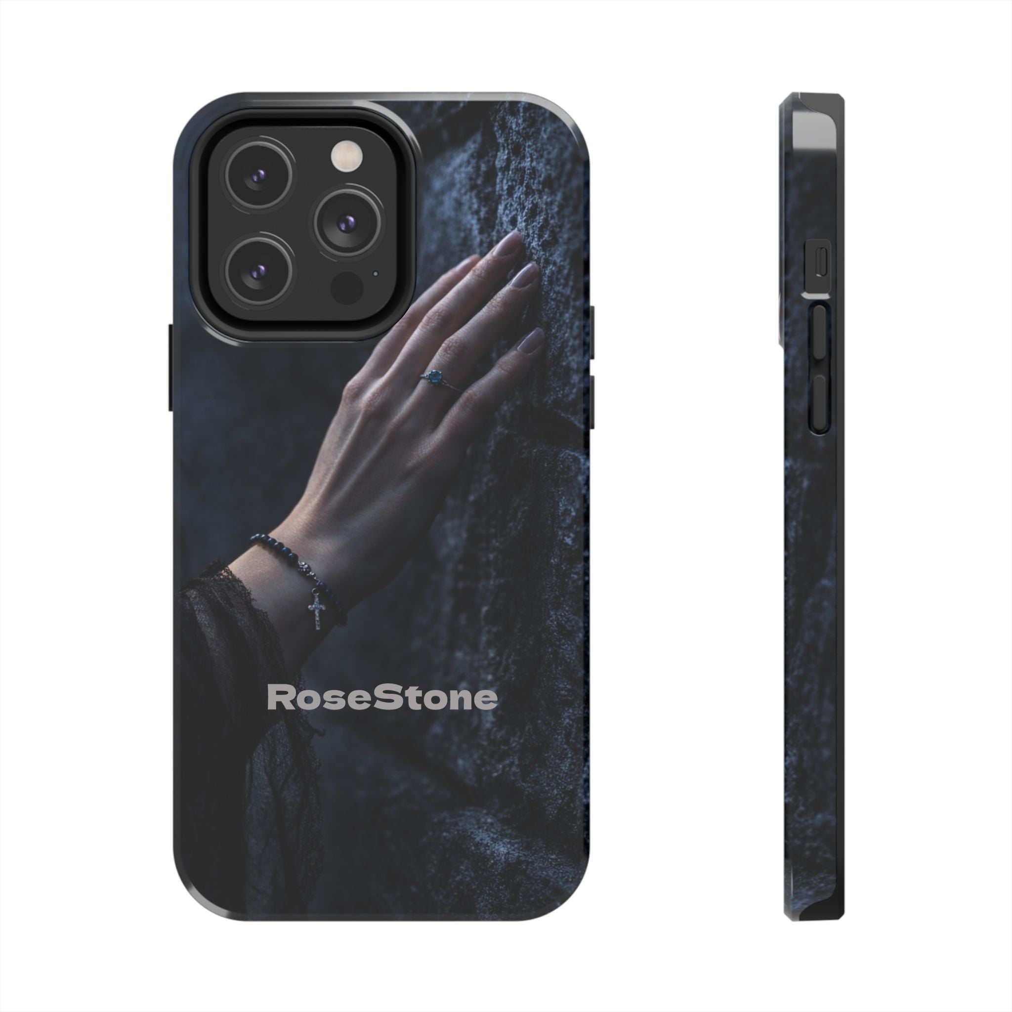 RoseStone Dark Aesthetic iPhone Case | Moody Hand on Stone Gothic Phone Case