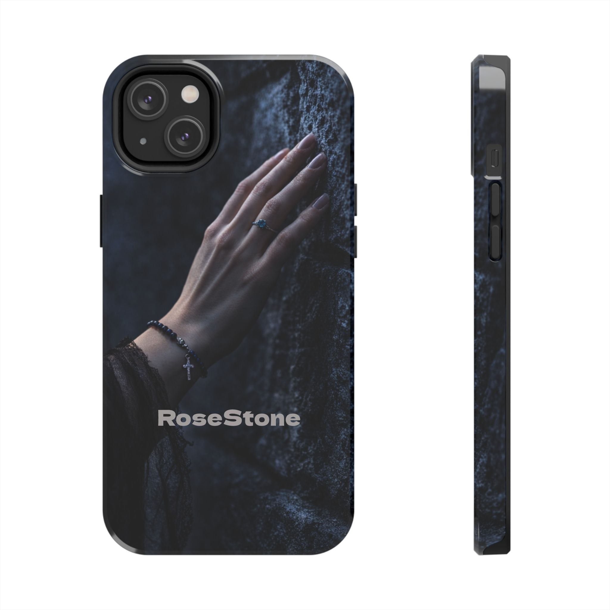 RoseStone Dark Aesthetic iPhone Case | Moody Hand on Stone Gothic Phone Case