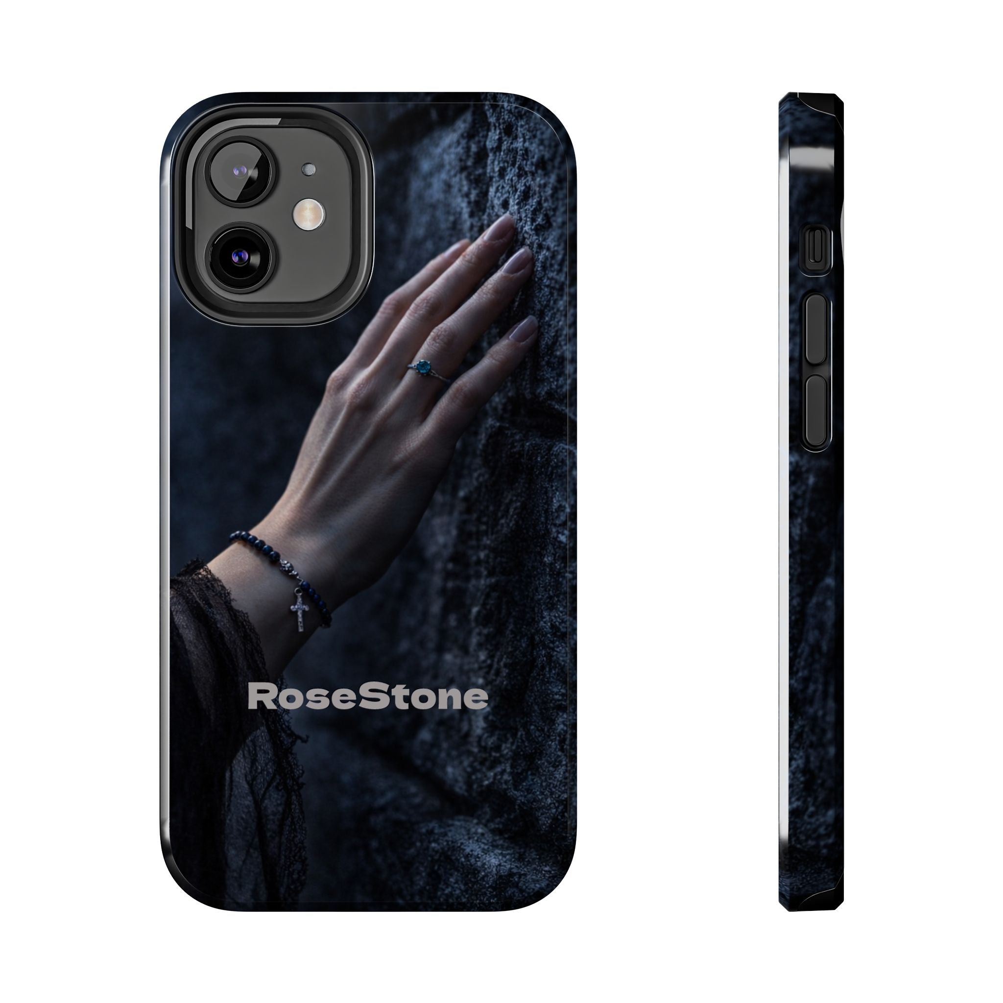 RoseStone Dark Aesthetic iPhone Case | Moody Hand on Stone Gothic Phone Case