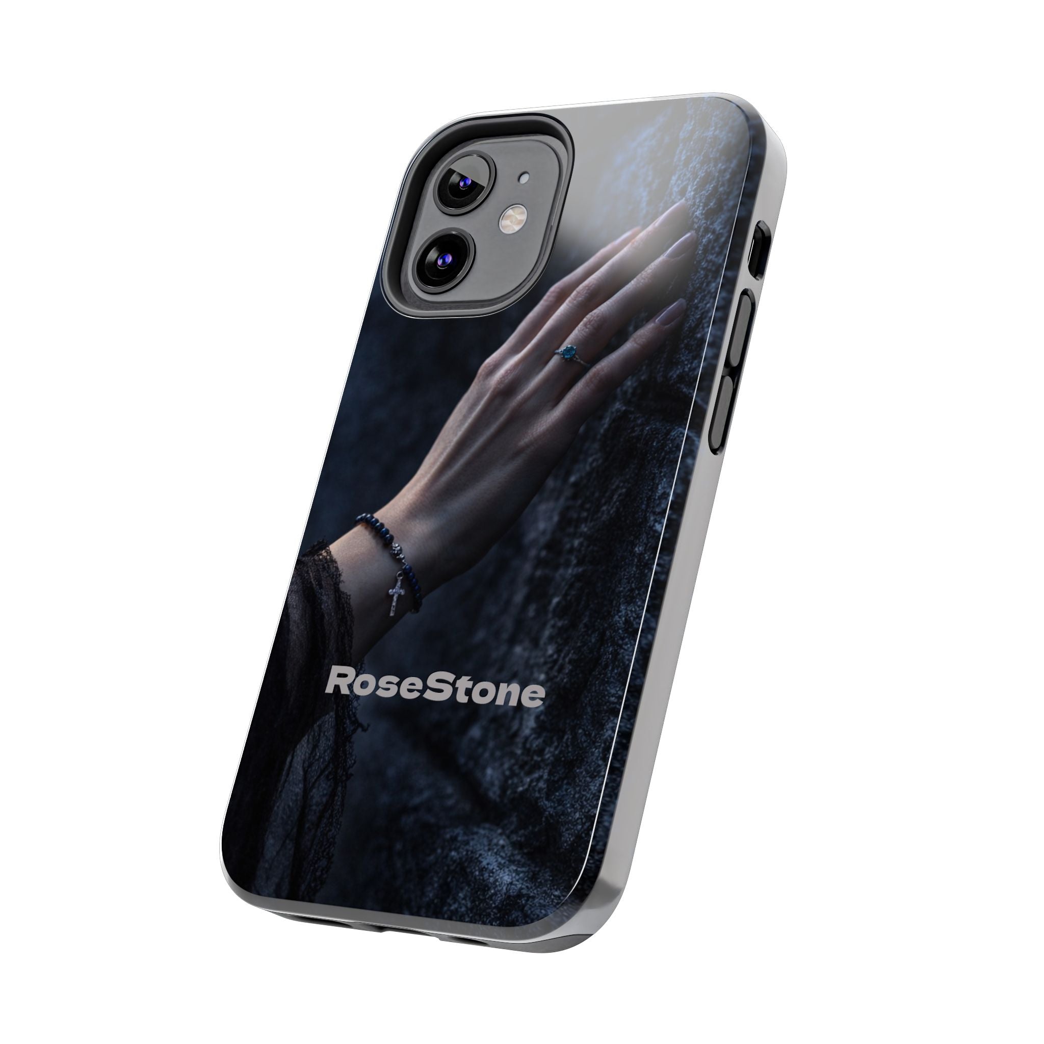 RoseStone Dark Aesthetic iPhone Case | Moody Hand on Stone Gothic Phone Case
