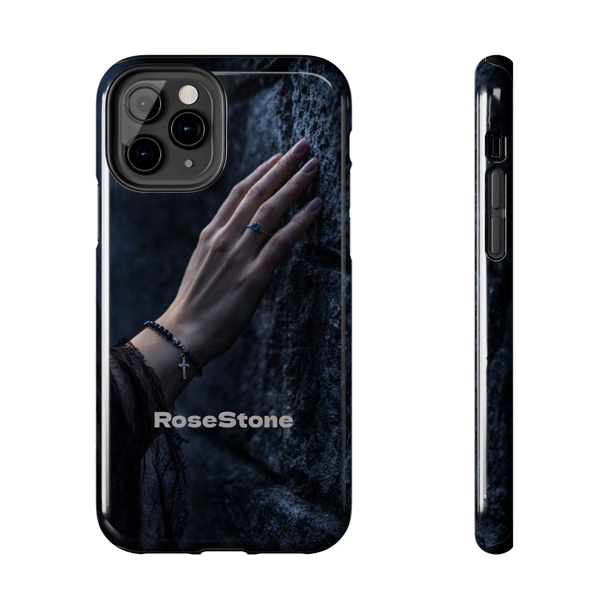 RoseStone Dark Aesthetic iPhone Case | Moody Hand on Stone Gothic Phone Case
