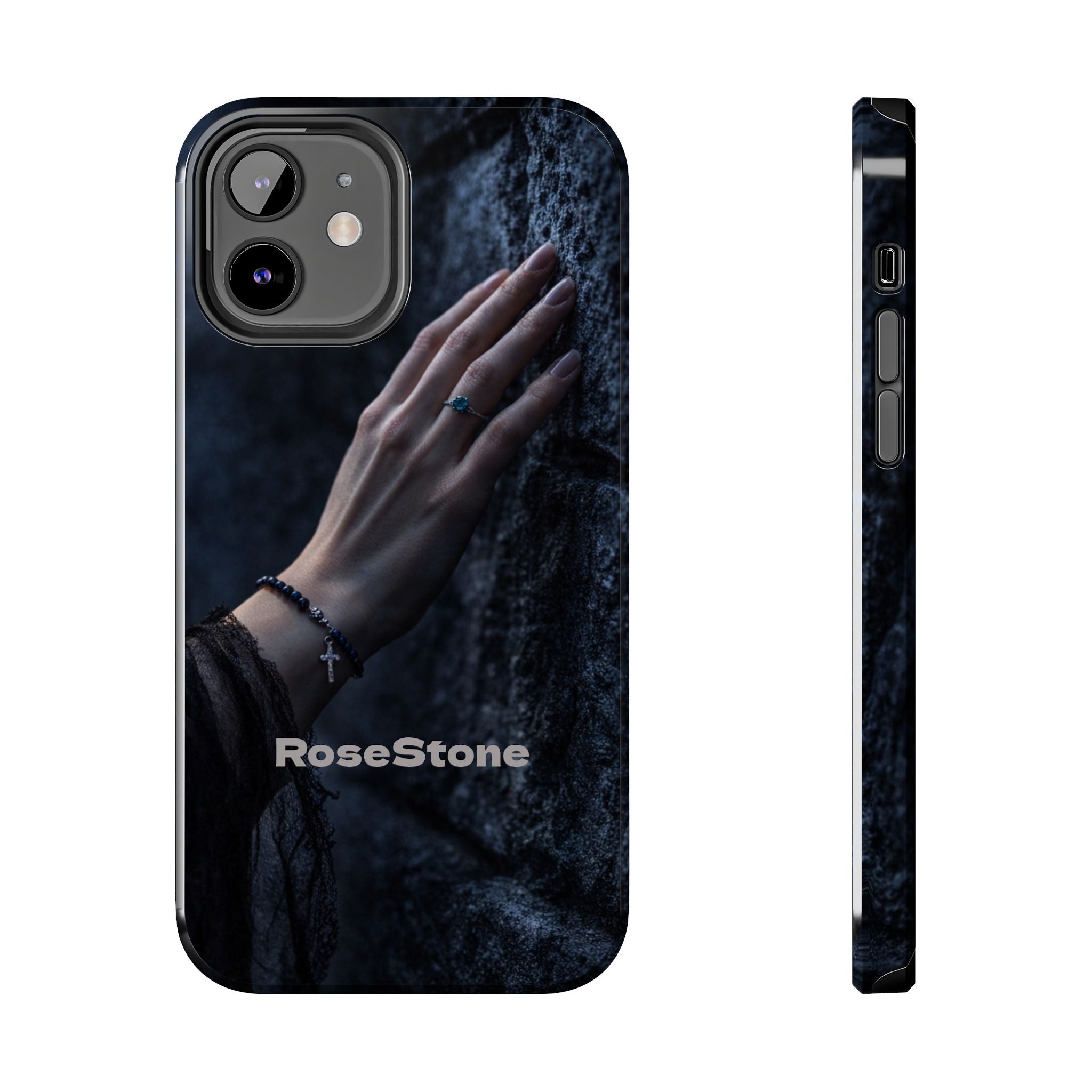 RoseStone Dark Aesthetic iPhone Case | Moody Hand on Stone Gothic Phone Case